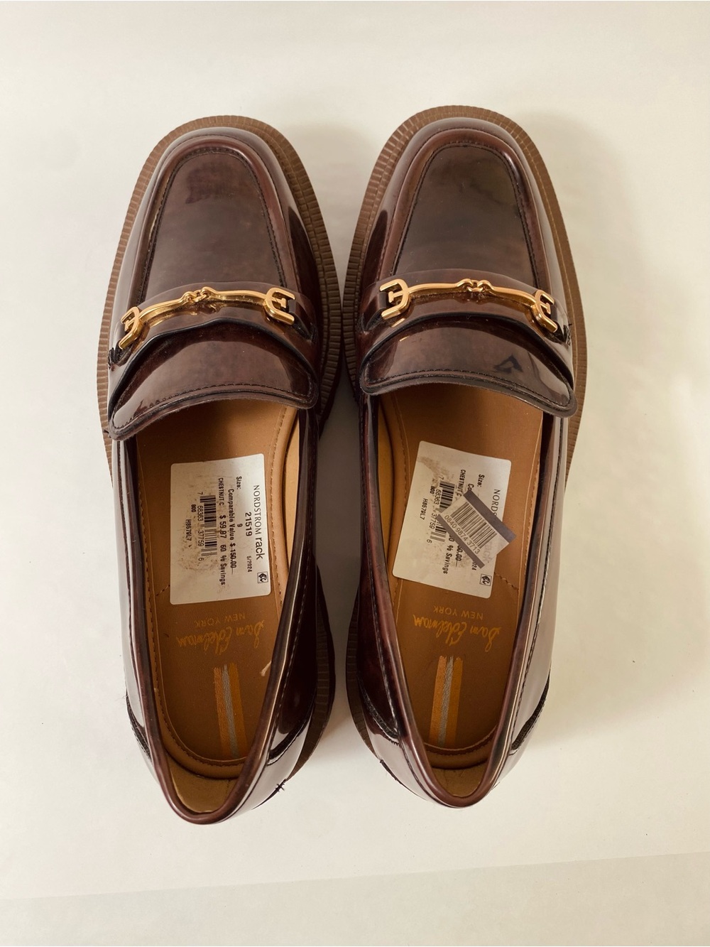 Sam Edelman Dark Brown Patent Leather Loafers with Gold Chain - Picture 5 of 12